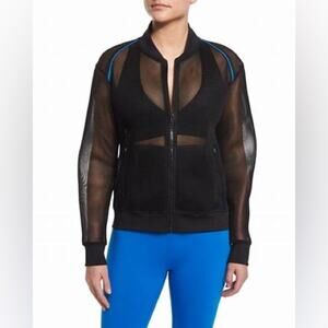 ALALA Black Sheer Mesh Zip Up Bomber Jacket Size XS